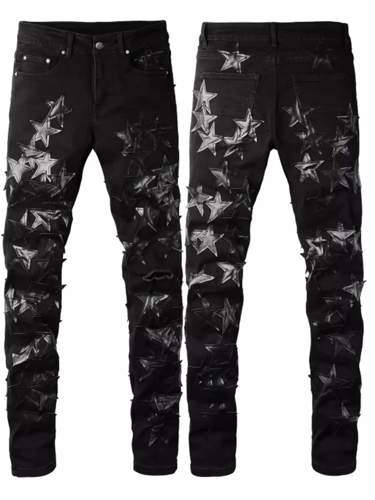 Новинка мужские Модные черные кожаные лоскутные леггинсы со звездами и вырезами