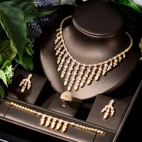 Fashion Simple Design Leaf Shape Full Cubic Zirconia Earring Bracelet Ring Necklace Sets Gold Color Collections Crystal Indian