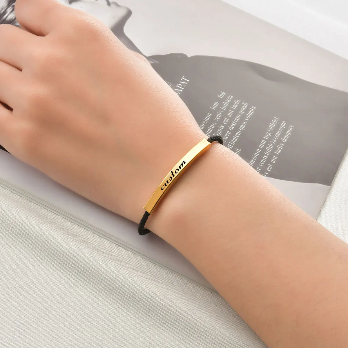 

Bracelet Name Engrave Stainless Steel Hand Strap Pull Button Perforated Bracelet Braided Rope For Women Child Jewelry Gift Idea