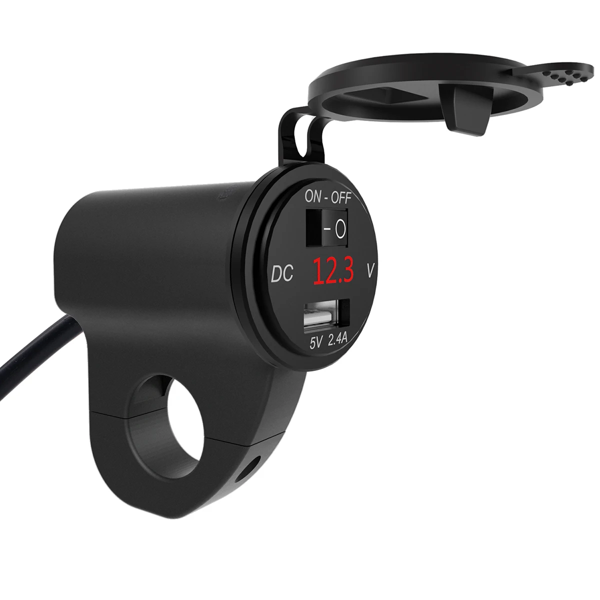 

12V Motorcycle Handlebar 2.4A USB Charger Adapter with Digital Voltmeter 12V