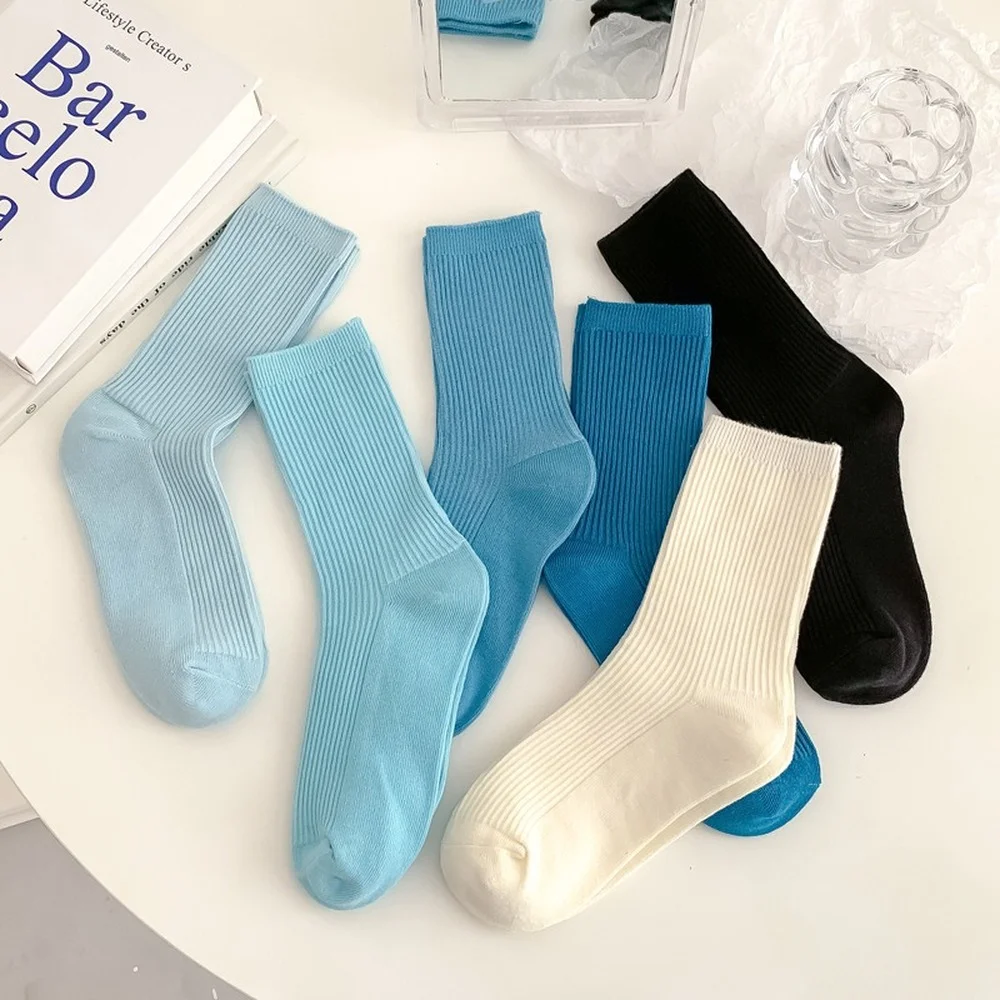6 Pairs Autumn New Fashion Cute Cartoon Women Socks College Wind Black White Blue Casual Cotton Socks Pile Socks