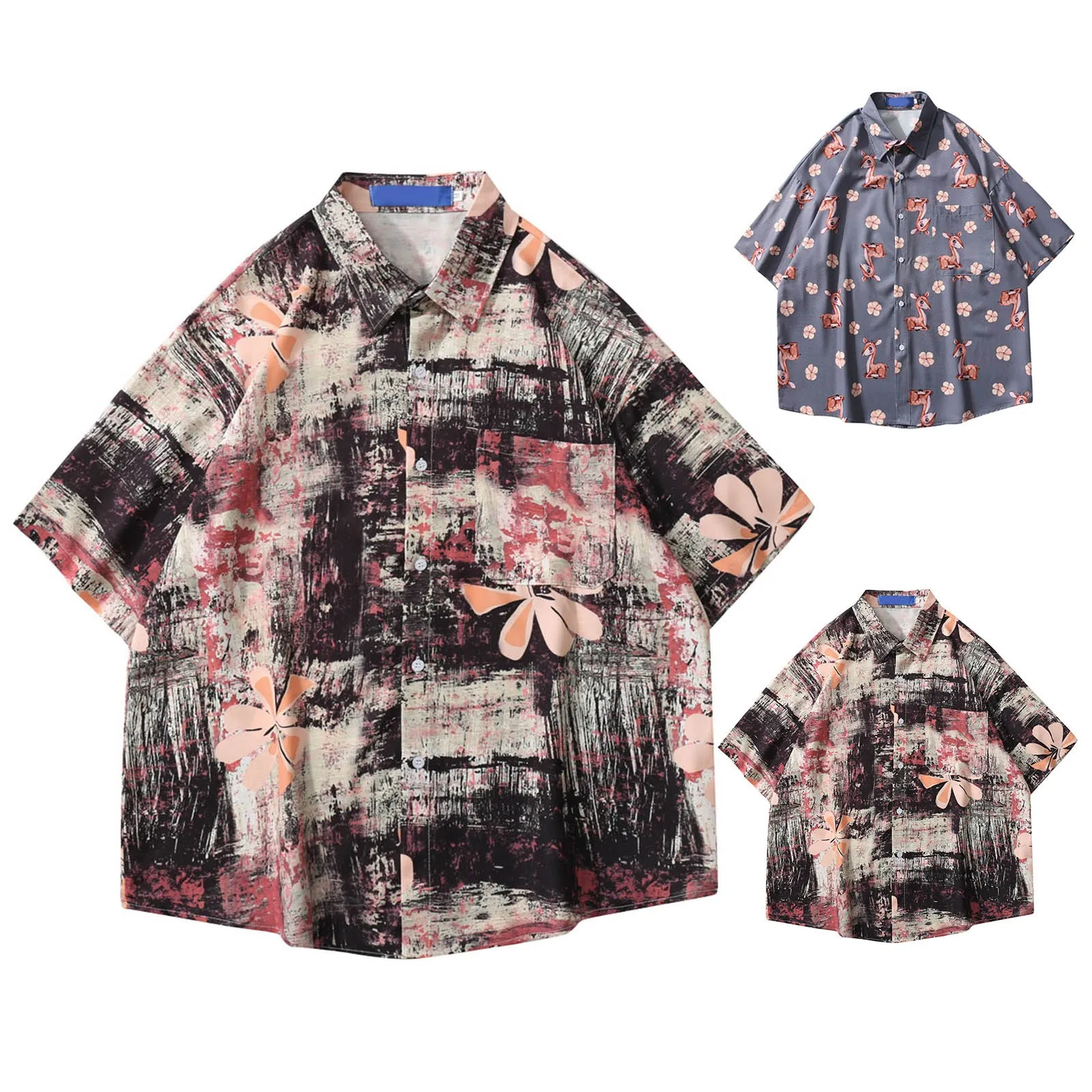 

Мужская рубашка с короткими рукавами, рубашка в этническом стиле с 3D Цифровым принтом, кардиганом, пряжкой и отворотом, 2019