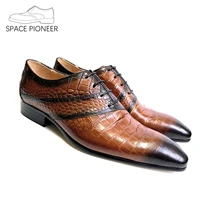 elegant mens oxford shoes lace up cap toe brown black crocodile prints dress shoes wedding office formal leather shoes for men