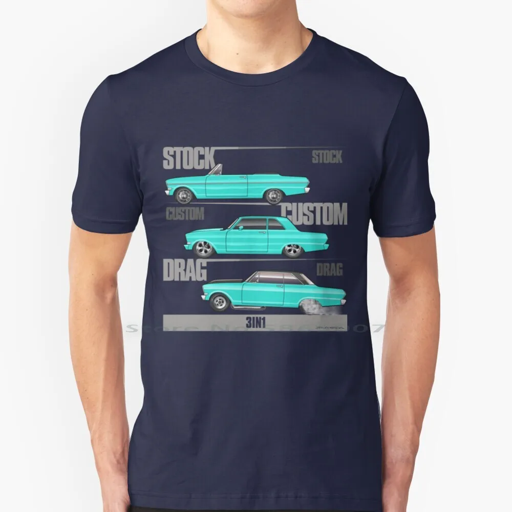 

62-65 3in1 Aqua Nova T Shirt 100% Cotton 1962 1963 1964 1965 Chevy Nova Stock Custom Drag V8 Ii Racing Big Size 6xl Tee Gift