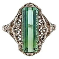 ring female retro square hollow pattern green zircon ring fashion temperament ladies ring birthday party jewelry gift hot