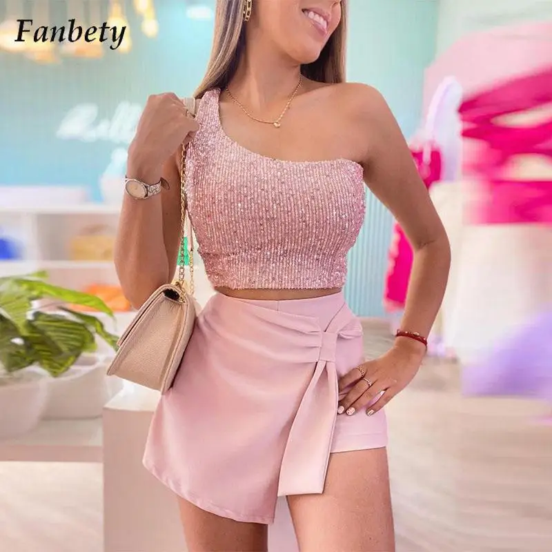 

Модный однотонный наряд с косым воротником, женский элегантный облегающий комплект из 2 предметов с открытыми плечами, привлекательный све...