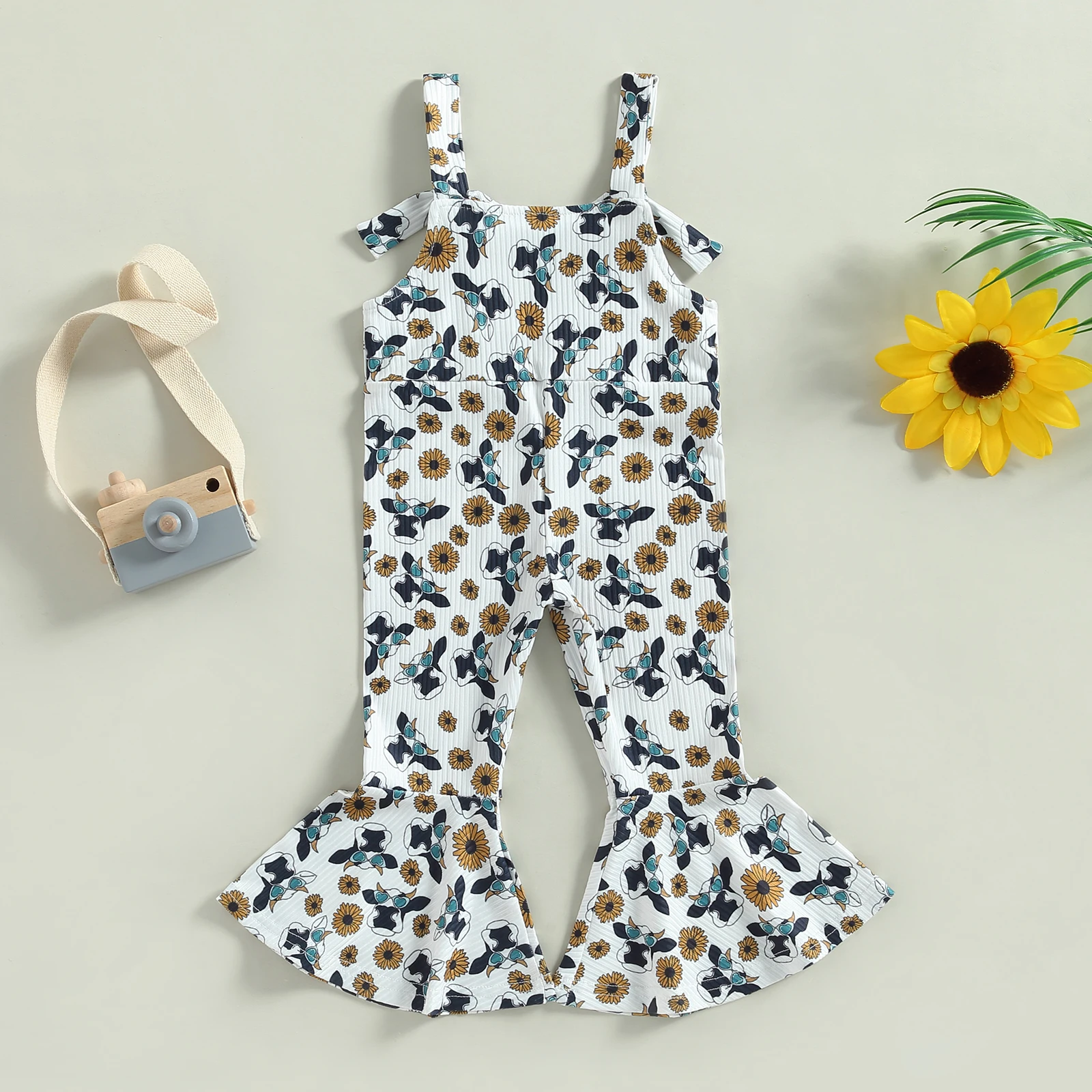 

Комбинезон для маленьких девочек GuliriFei, Летний комбинезон с цветочным принтом коровы, без рукавов, на бретелях-спагетти, комбинезон с колоко...