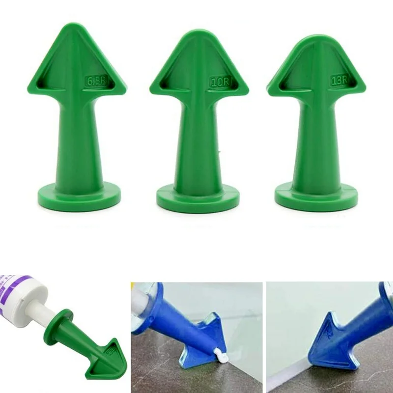 

3Pc 6.5R/10R/13R Caulk Nozzle Scraper Set Reusable Sealant Angle Scraper Silicone Grout Glass Glue Caulk Sealing Tool Blue Green