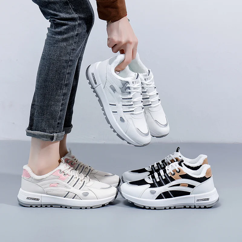 Shoes Genuine Leather Small Cotton 2 03 New Hundred Steps Winter Velvet plus White Running Women Warm High-Grade Matc...