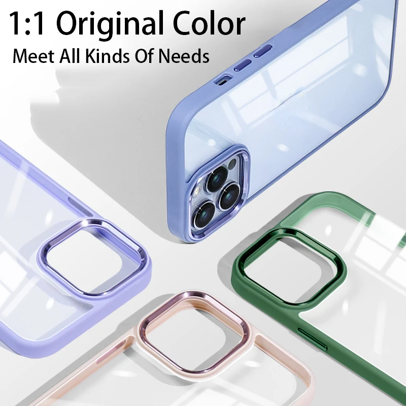 

Luxury Transparent Metal Lens Protection For iPhone 13 12 Mini 11 Pro XS Max XR X 7 8 Plus Silicone Bumper Shockproof Cover