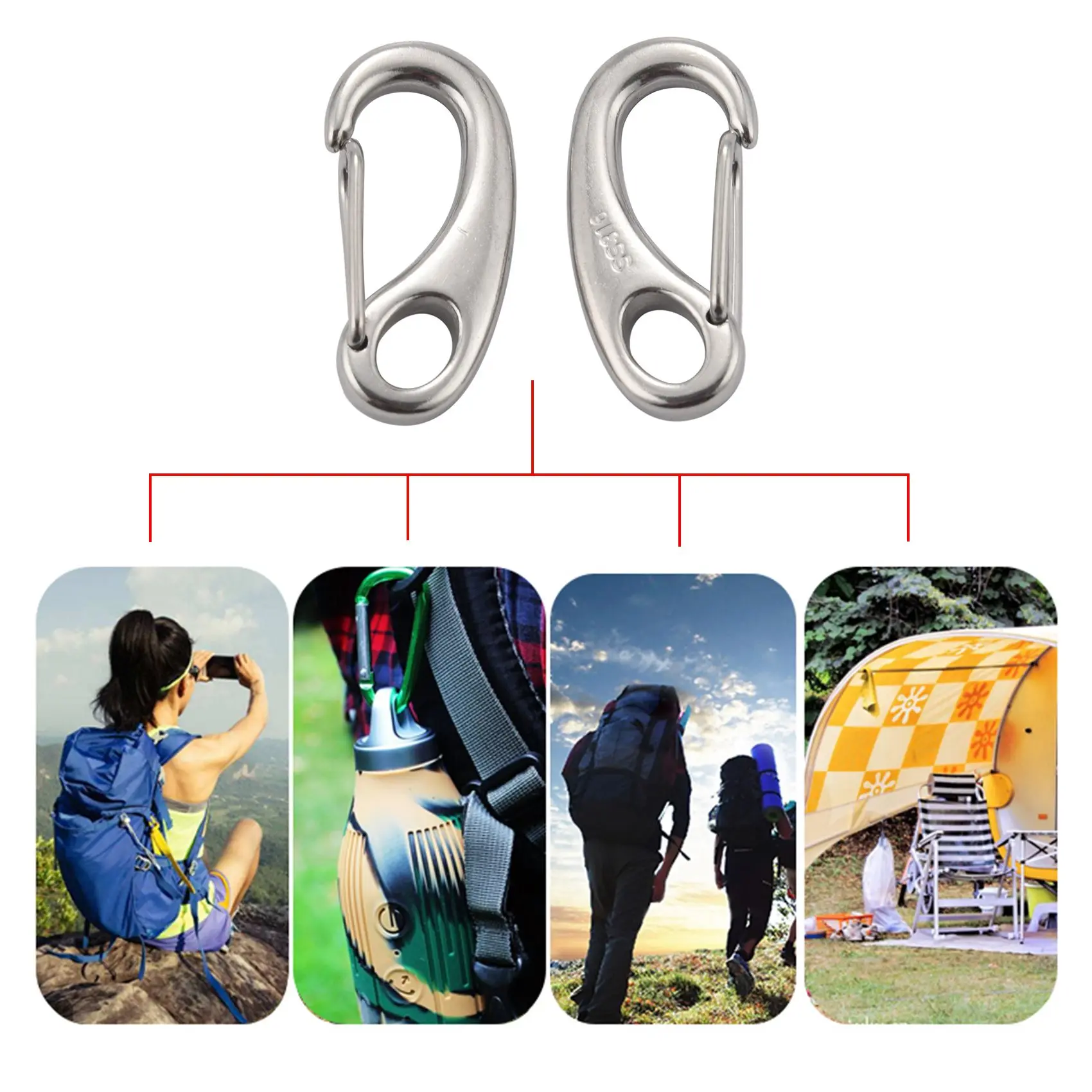 

2PCS Boat Marine Stainless Steel Egg Shape Spring Snap Hook Clips Quick Carabiner Outdoor Buckle