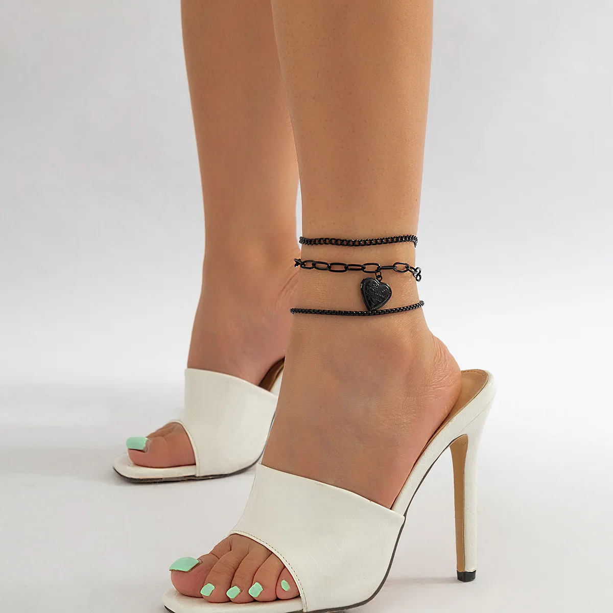 

Black Plating Cool Heart Lock 3PCS/SET Black Plating Punk Gothic Cool Women Anklets Foot Jewelry