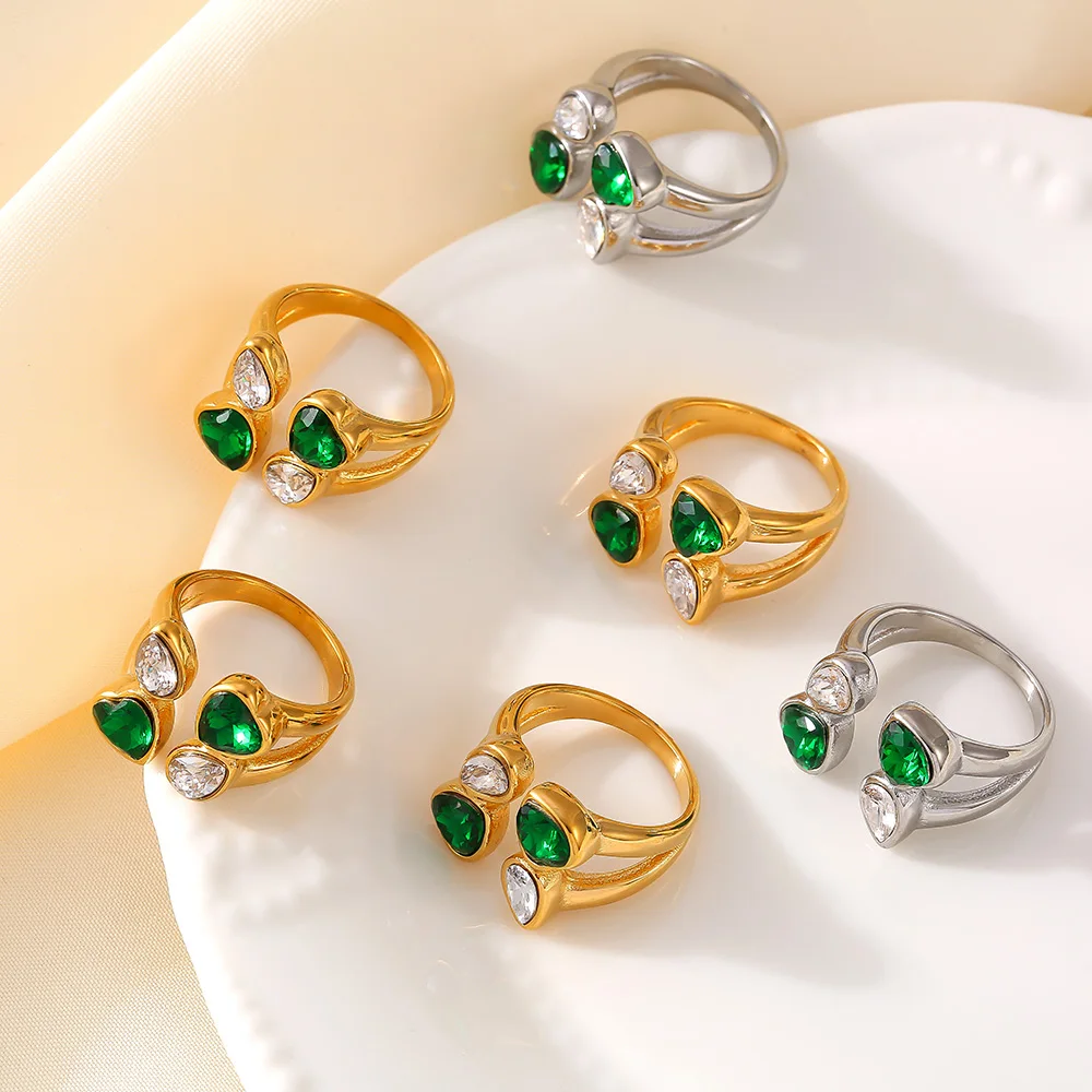 Женское двойное Открытое кольцо из нержавеющей стали с золотым покрытием