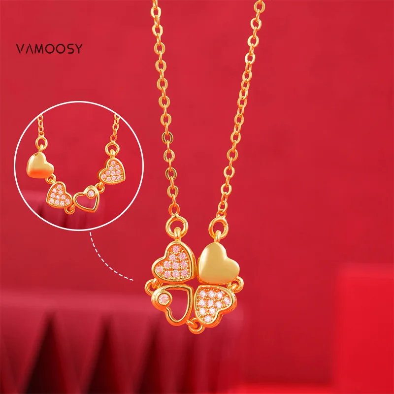 Dainty Gold Color Necklaces for Women Trendy Folding Collar Chains Clover Austrian AAA+ Zircon Pendant Choker Mothers Gifts