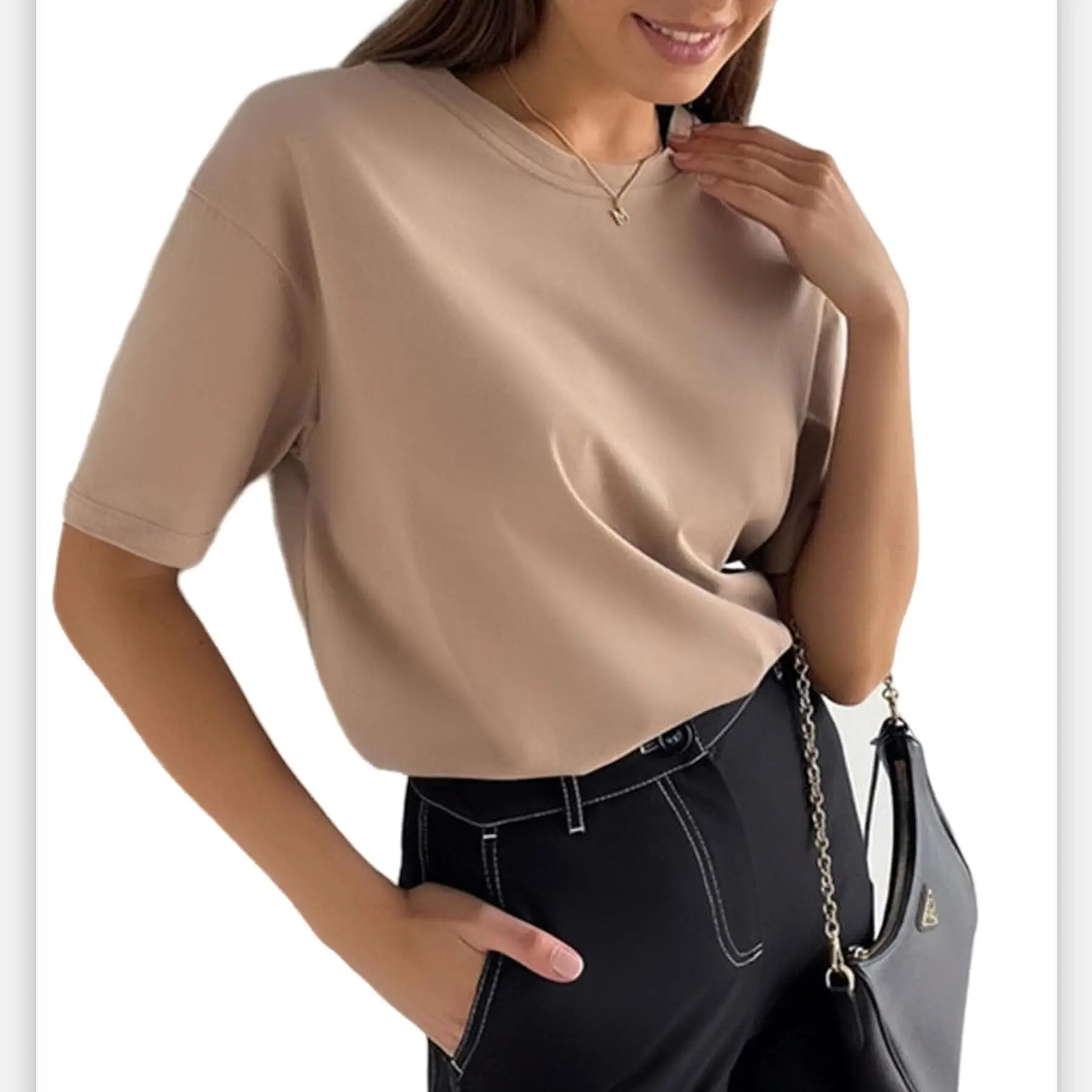 

Женская хлопковая футболка с коротким рукавом, повседневная однотонная свободная футболка с мягким основанием, лето 2022