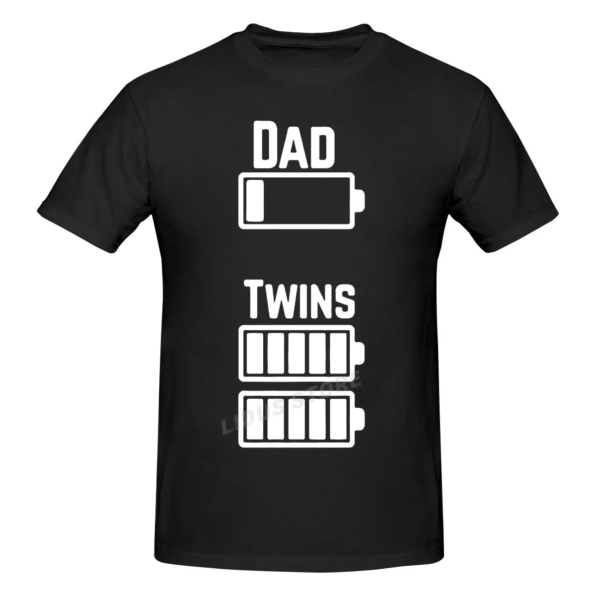 

Tired Twin Dad Low Battery Charge Cotton Short Sleeve Funny T Shirt Graphic Harajuku Hip Hop T-shirt Streetwear