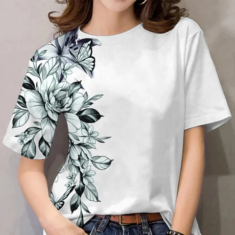 Fashion Woman Blouse 2023 Scenery Print Short Sleeve Tees Tops Summer Casual Women's T Shirt Oversized Female Y2k Clotheing