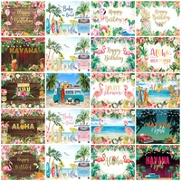 mocsicka summer tropical jungle background aloha beach flamingo decoration happy birthday baby shower photo background banner