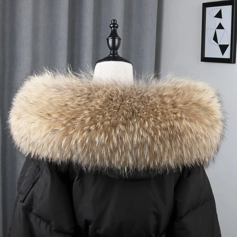 100% Real Natural Raccoon Fur Scarf Women Winter Fashion Luxury Warm High Quality Fur Collar For Coat Strip Hooded Large Shawl
