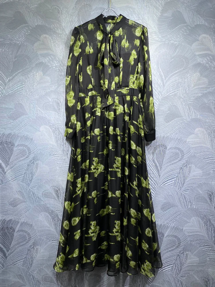 Женское шифоновое платье SEQINYY элегантное черное модельное с винтажным желтым