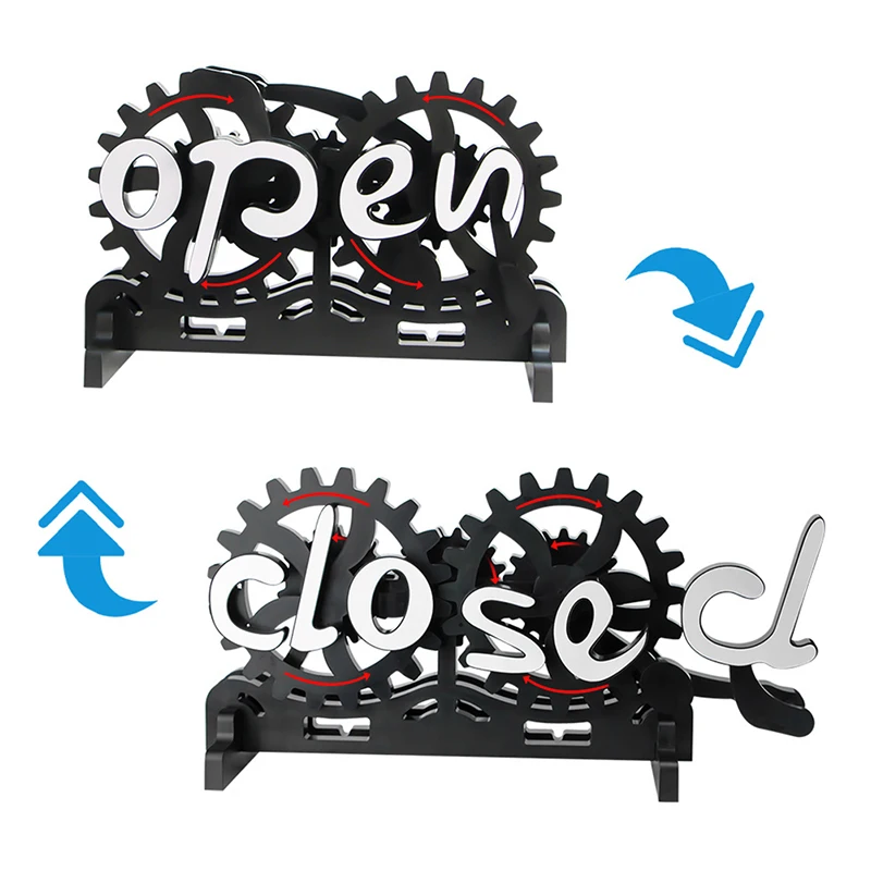 

Wooden Double-sided Open/Closed Sign Signs Reversible Gear Business Closing Sign Shop Plaques Billboard Home Decor Ornaments