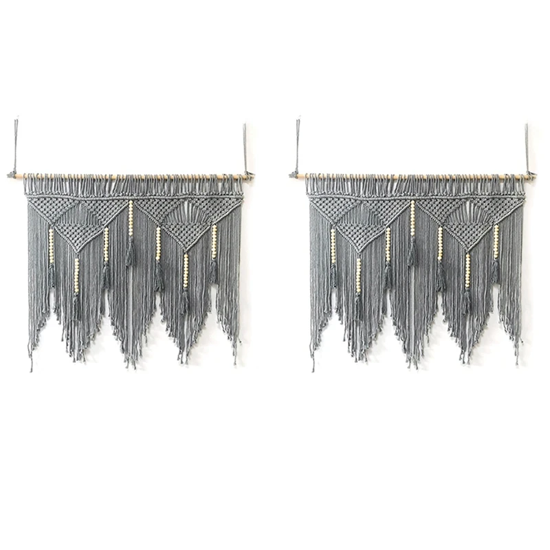 

2X Macrame Wall Hanging Handwoven Bohemian Cotton Rope Boho Tapestry Home Decor Gray