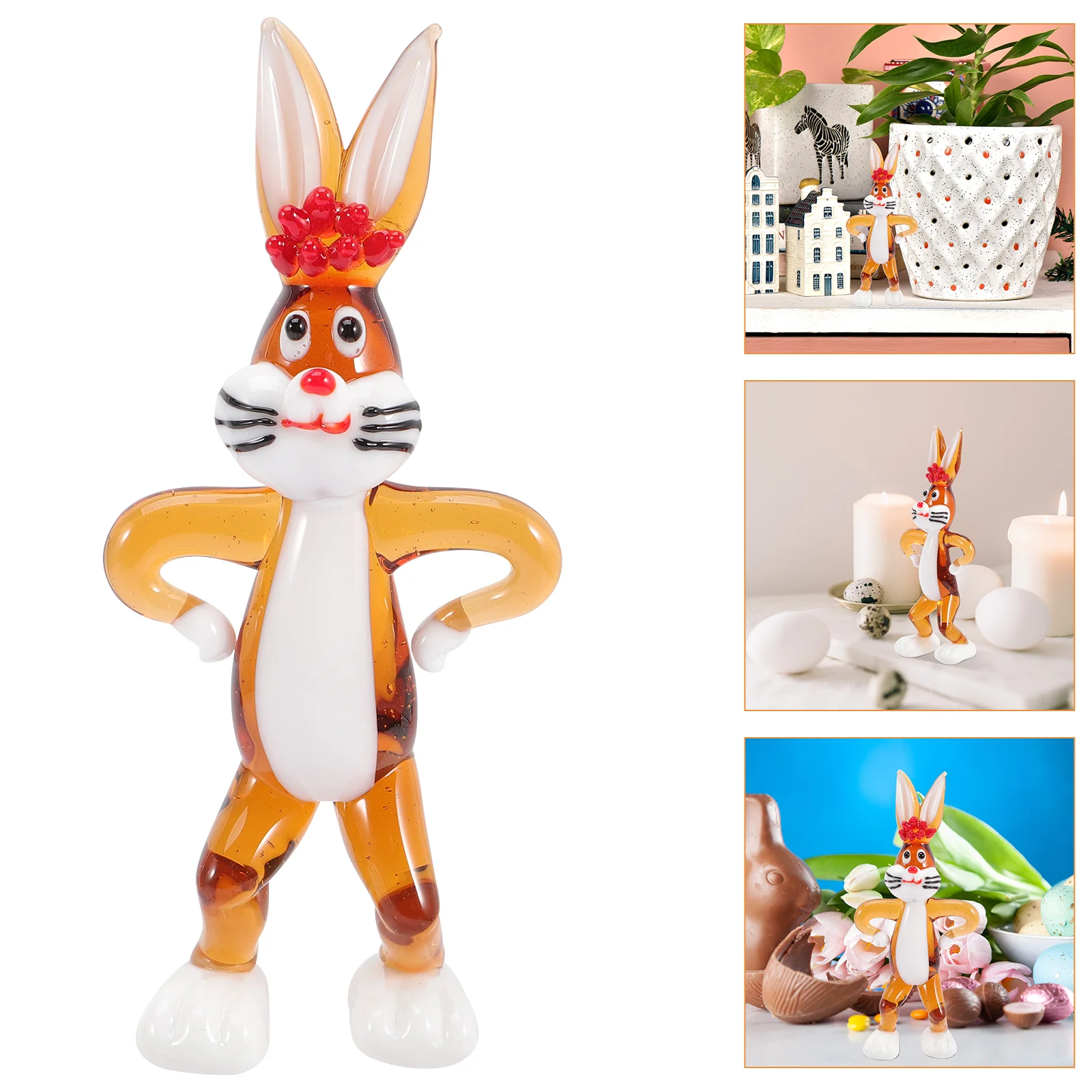 

Bunny Rabbit Statue Easter Figurines Decor Crystal Animal Figurine Chinese Year Sculpture Paperweight Desktop Figure New Zodiac