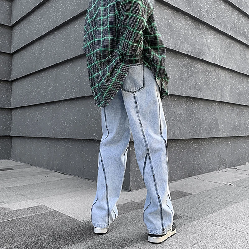 Four Seasons New Men's High Street Jeans Straight Pants Loose Wide Leg Pants Hip Hop Fashion Street Men's Ins Hot Sale JEANS