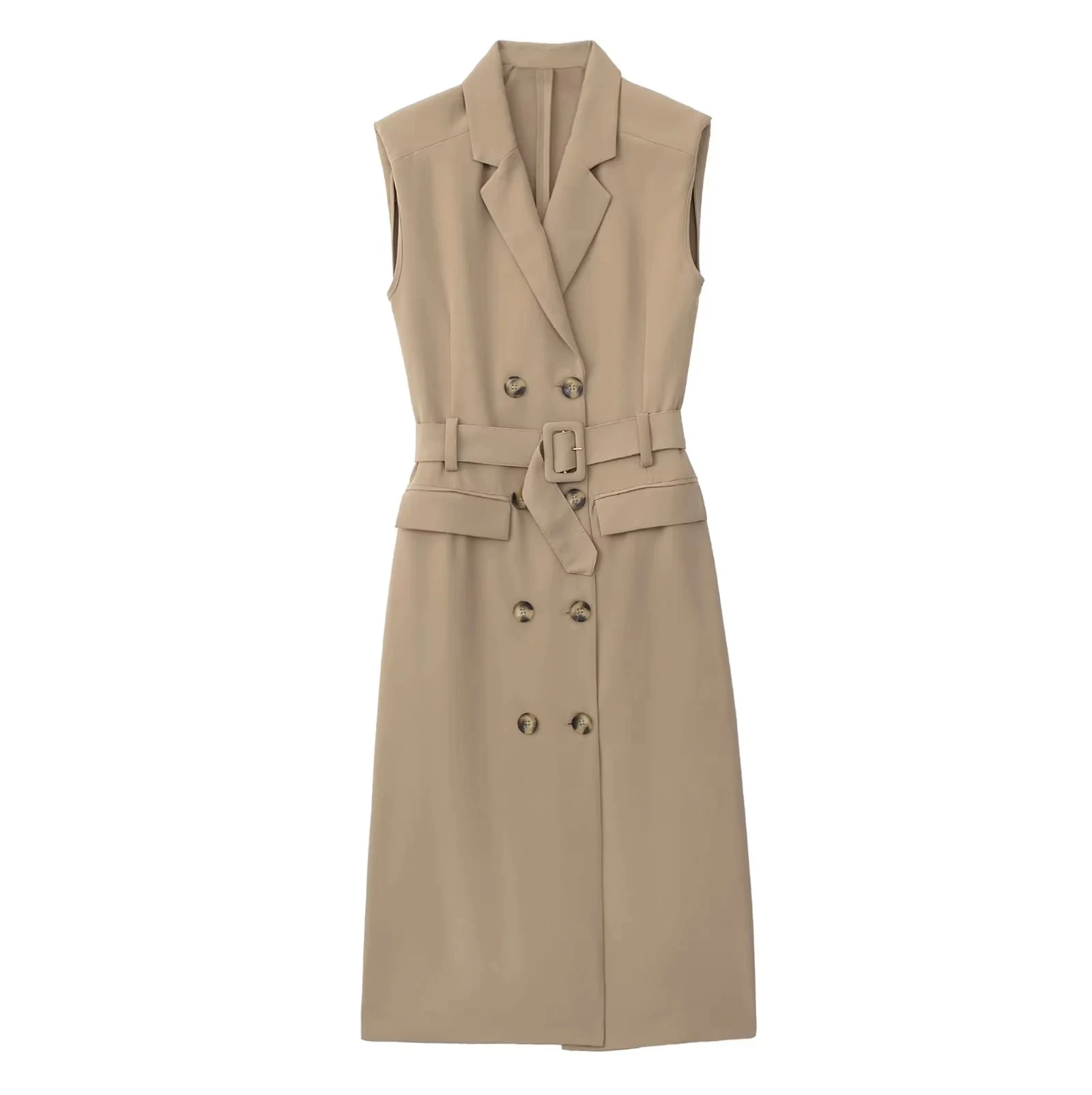 

Women Vest Dresses Women Dress Casual Double Breasted Waist Belt Sleeveless Trench Dress 2022 Autumn Ladies Dresses