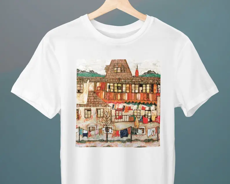 Дом с сушкой белья картина Egon Schiele футболка унисекс художественная новый стиль