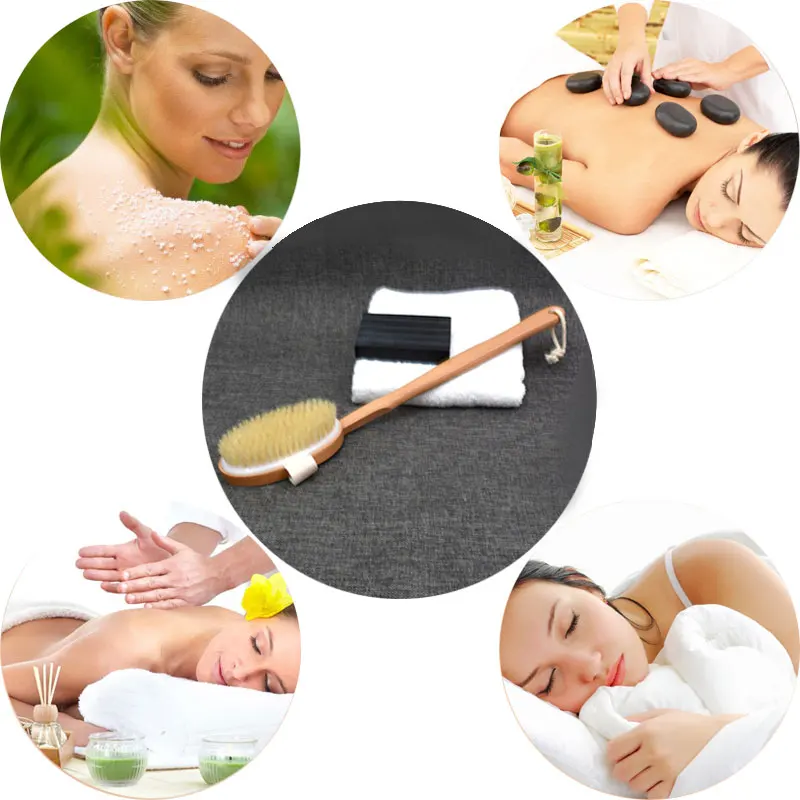 

New 1Pc Qualified Shower Brush Natural Long Wooden Bristle Massager Bath Shower Back Spa Detachable Scrubber