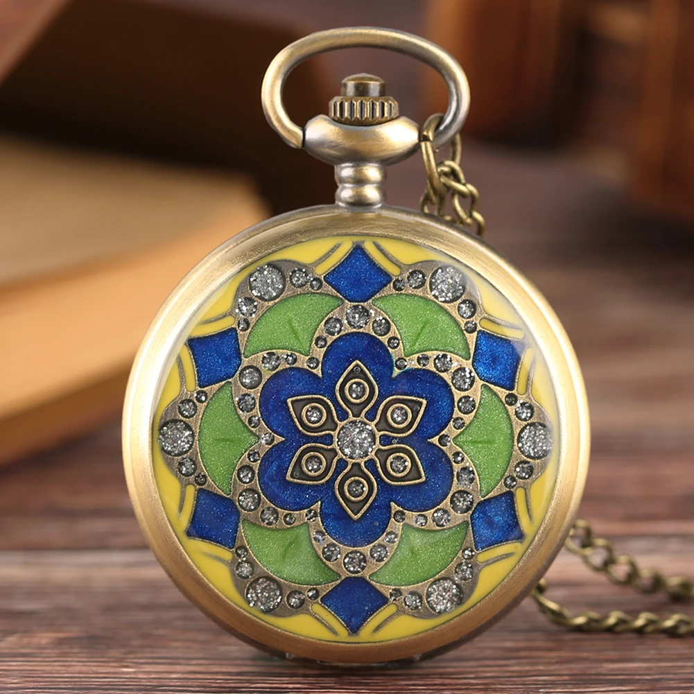 

Vintage Gorgeous Flowers Design Bronze Necklace Watch Women Pendant Antique Fashion Quartz Pocket Clock Man with Chain