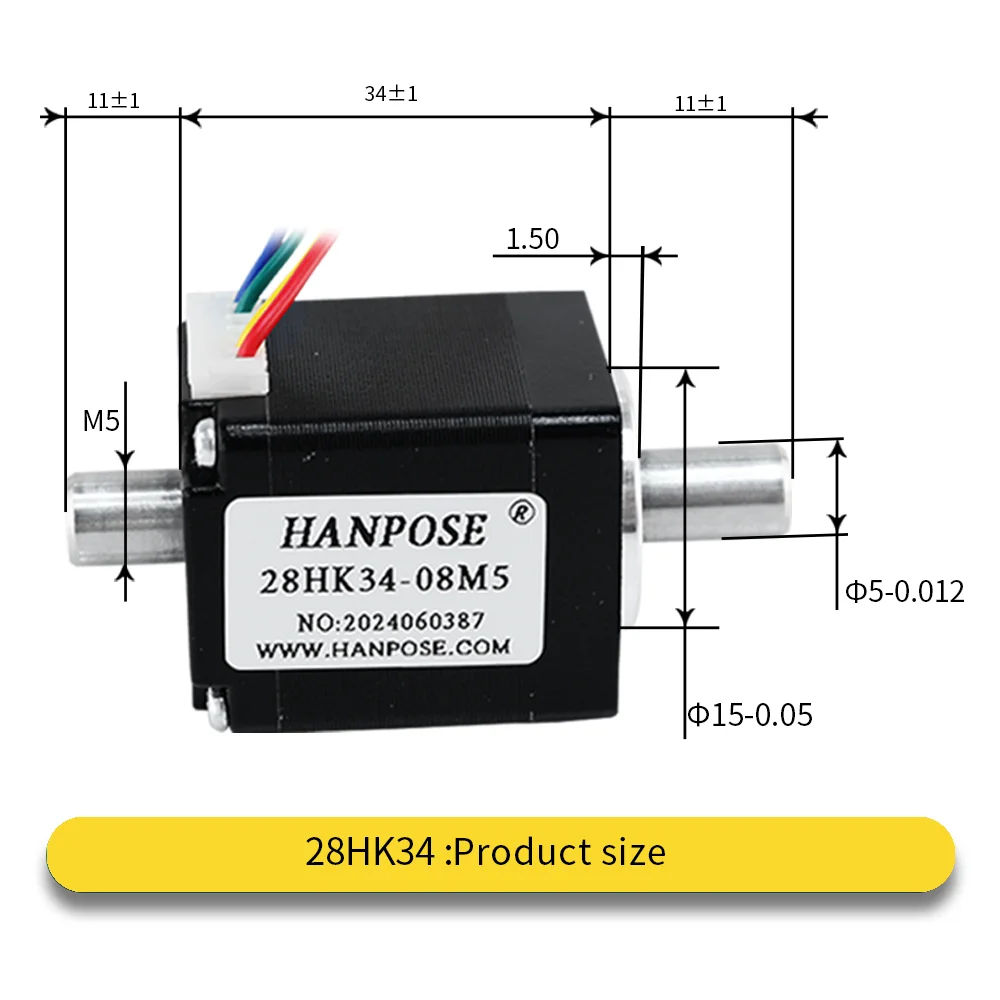 28HK34 полый двухосевой шаговый двигатель NEMA11 3 6 В а двухфазный гибридный маленький