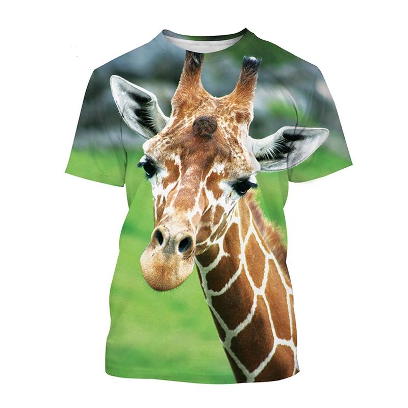 

Summer Funny Men's T-Shirt Tops 3D Print Giraffe Animal Tees O-Neck Oversized Shirts Mens Clothing Male Casual Streetwear Short