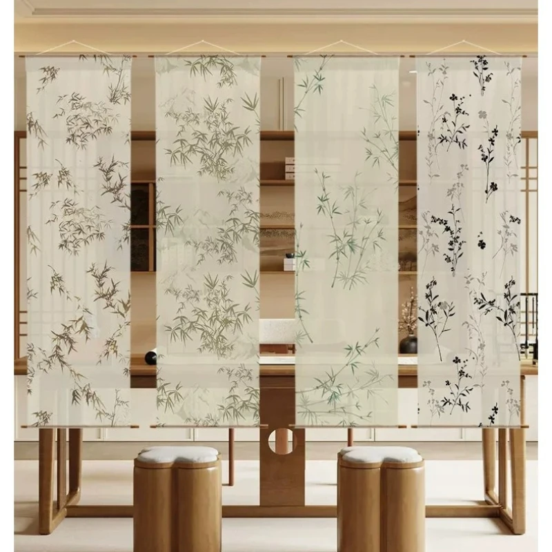 Фото ✨ Настенное украшение Zen Gauze – светопропускающие бамбуковые и цветочные занавески без сверления, полупрозрачная ширма для зонирования пространства для медитации №4