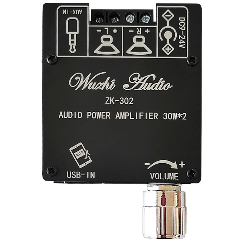 

ZK-302 Bluetooth Audio Digital Power Amplifier Board Module 2.0 Stereo Dual Channel 30W+30W Support APP Connection