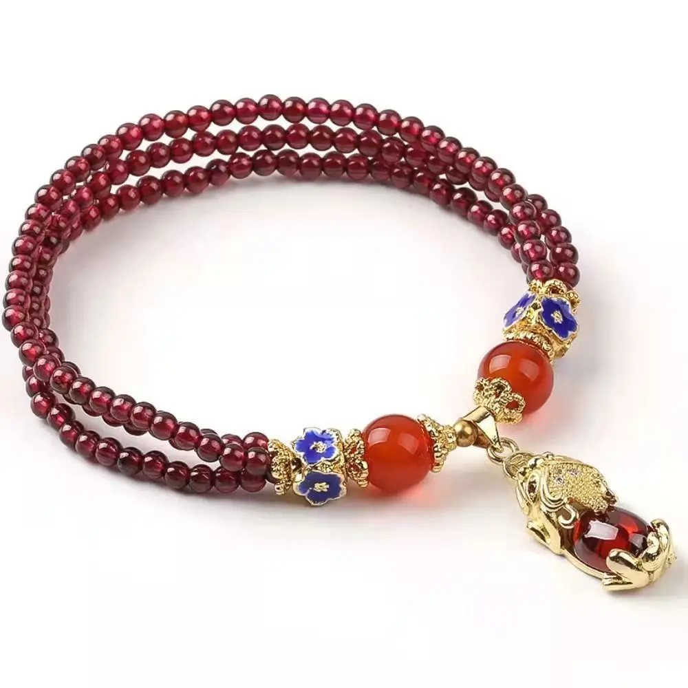 

Natural Garnet Bracelet Feng Shui Pixiu Charm Bangle Women Healing Jewelry Garnet Gemstone Wealth Brave Troops Lucky Amulet Gift