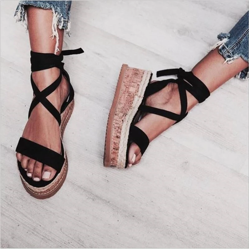 

Summer Wedge Espadrilles Sandals Open Toe Sandals Casual Lace Up Women Platform Sandals Summer Shoes
