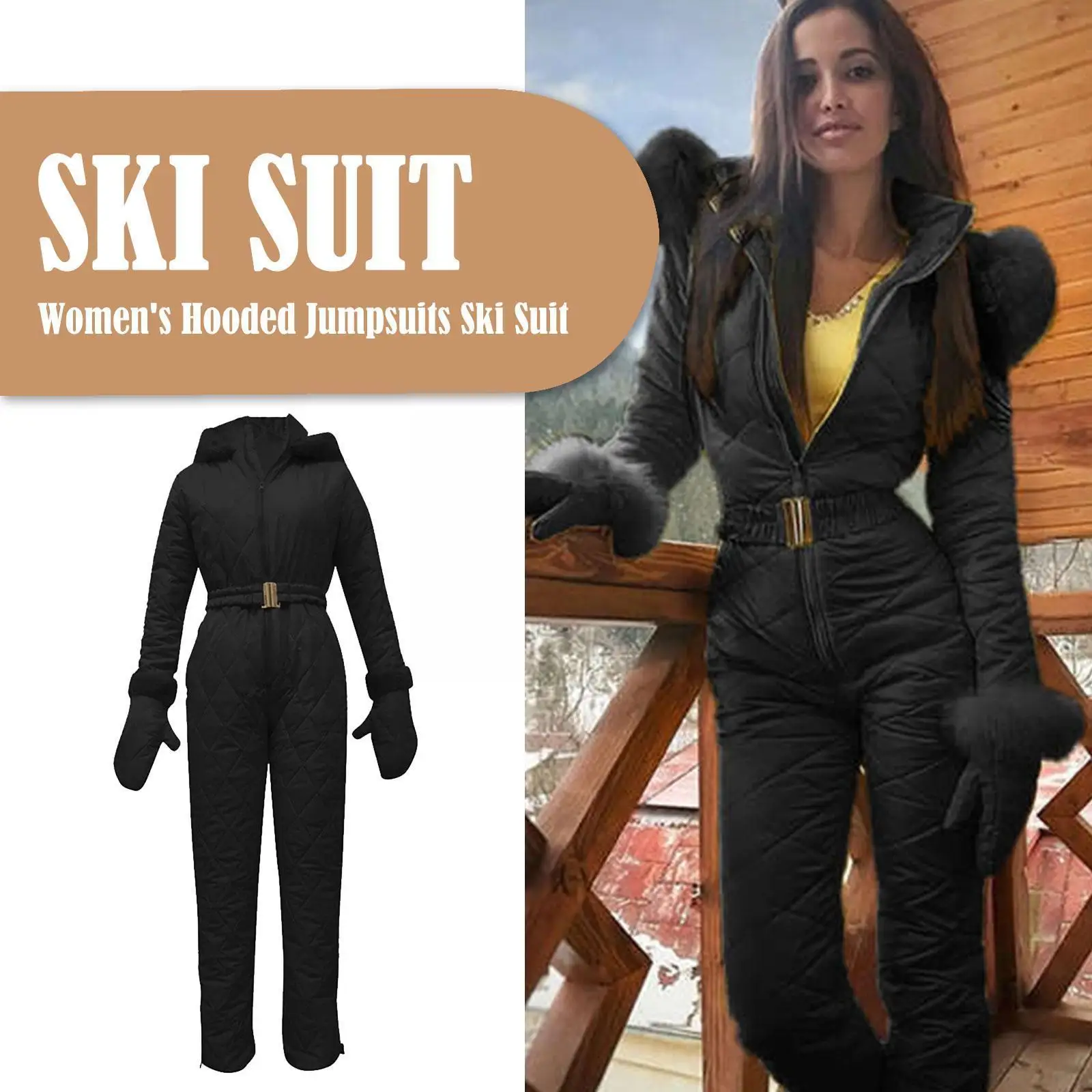 

Зимний плотный лыжный костюм, женский модный ветрозащитный лыжный комбинезон на молнии, спортивный костюм для льда, теплый повседневный ко...