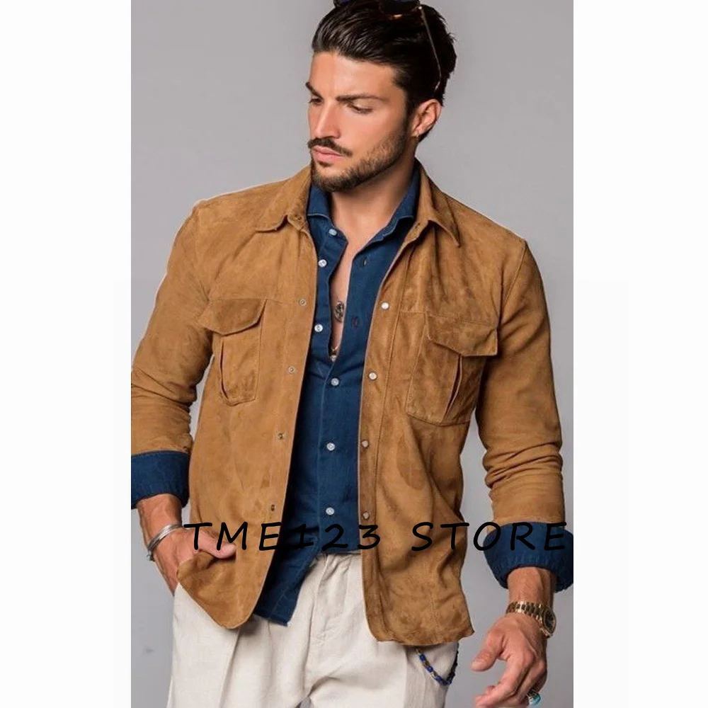 

Men's Suede Single-breasted Casual Hip-hop Street Style Autumn and Winter Jacket Outdoor Camping Techwear Vintage Jumper Karting