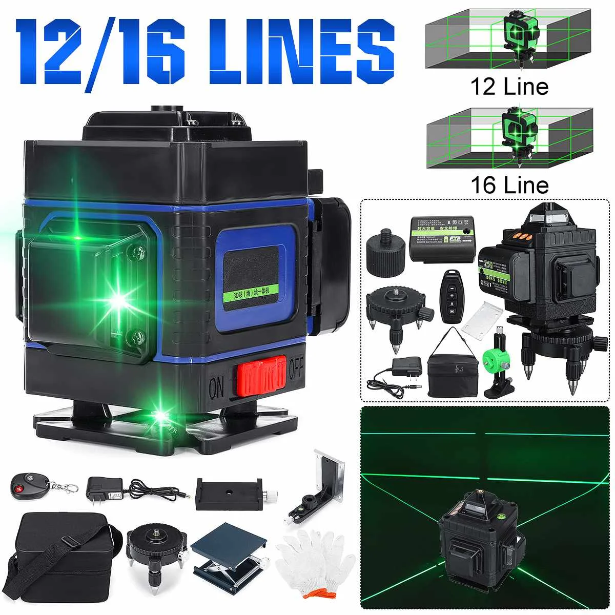 

8/12/16 Laser Level 4D Self-Leveling 360 Horizontal Vertical Cross Powerful Green Laser Beam Line Measure Tools Laser Levels