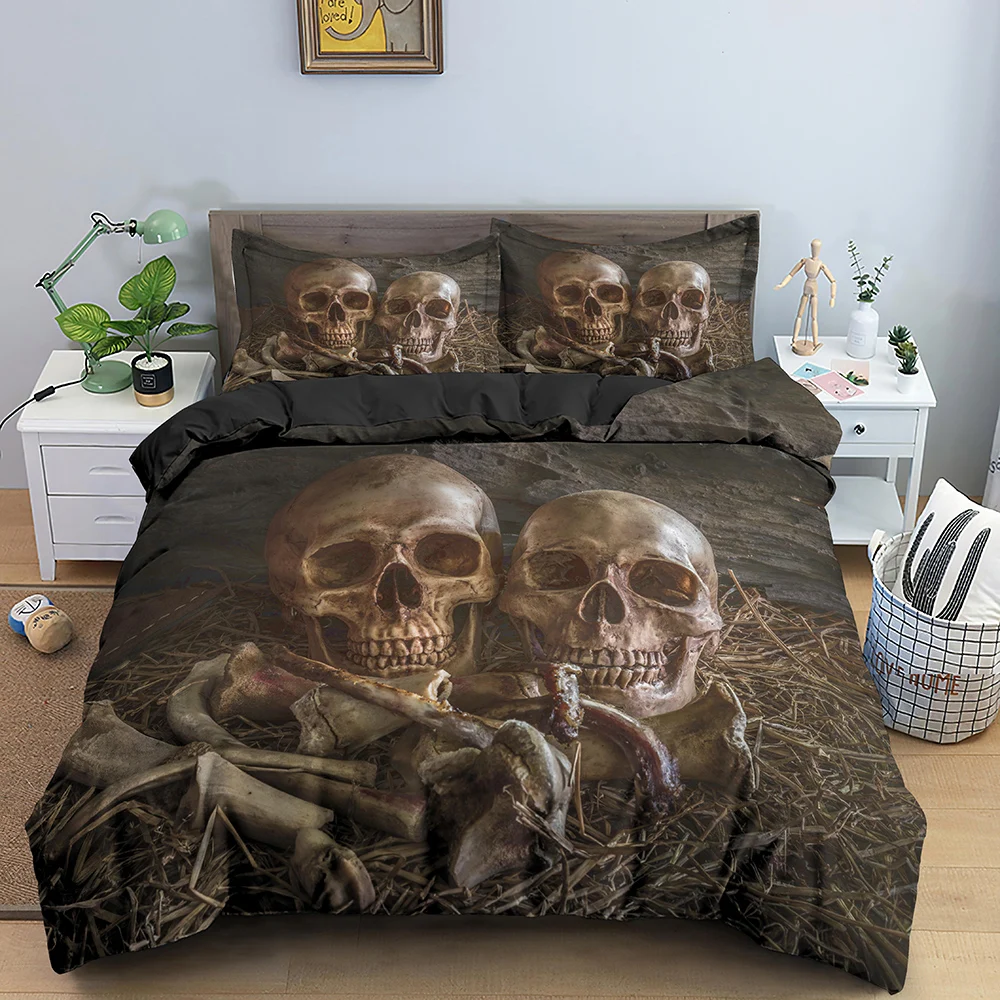 

With Pillowcase Skeleton Bedding Set for Kids Teens Adults King Queen 3D Print Skull Duvet Cover Quilt Cover With Zipper Closure
