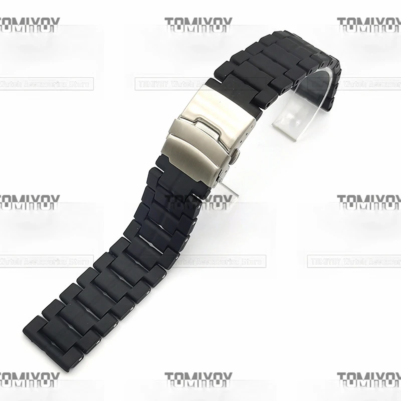 Ремешок для часов с плоским концом черный пластиковый стальной серебристый