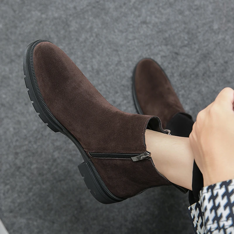 Ботинки Челси мужские из коровьей замши модные деловые сандалии без застежки