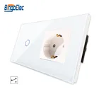 Переключатель сенсорный Bingoelec с розеткой европейского стандарта, 1 клавиша, 2 клавиши, 3 клавиши, 2 канала, черные, белые, золотые, прозрачные стеклянные панельные переключатели