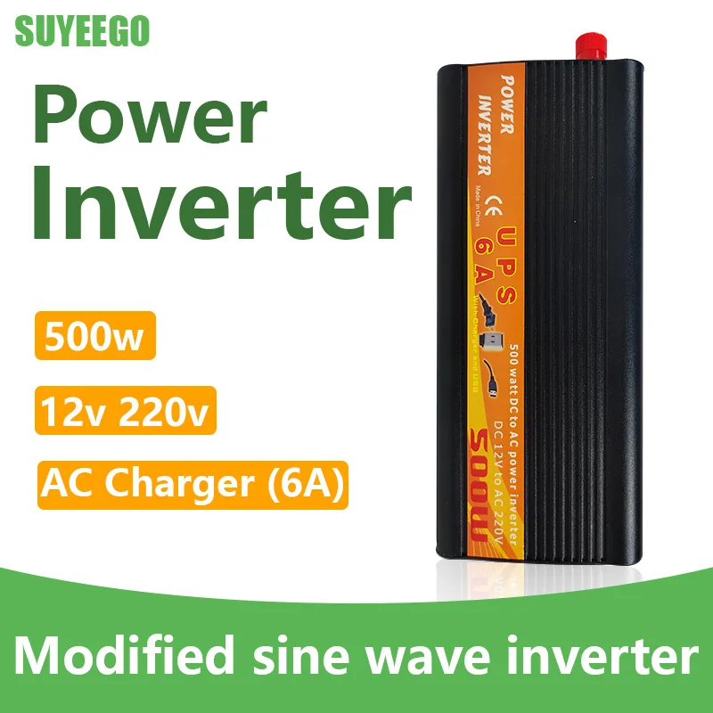 

SUYEEGO 500W 12V to 220V/110V Car Power Inverter Converter Charger Adapter Voltage Transformer Modified Sine Wave UPS for home