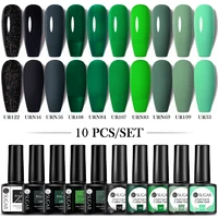 ur sugar 10pcsset green gel polish kit for manicure spring colors nail gel popular set soak off uv led lamp nail art design