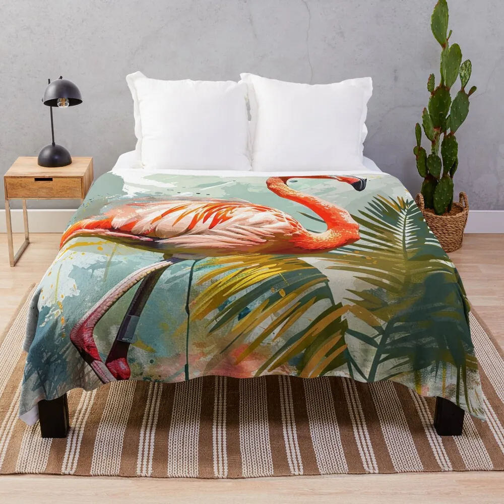 Одеяло с изображением фламинго меховые мягкие клетчатые одеяла