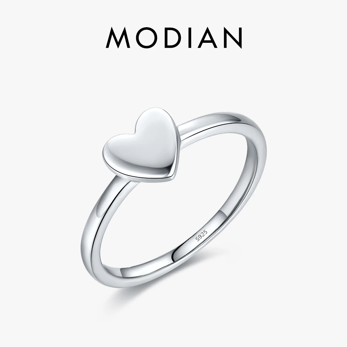 

MODIAN Real 925 Sterling Silver Smooth Dazzling Heart Simple Finger Ring Fashion Stackable Ring For Women Fine Gift Jewelry