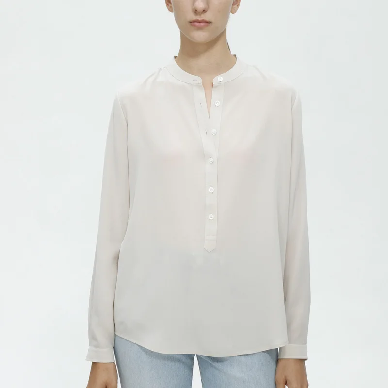 

Однотонная Классическая рубашка из крепдешина с отложным воротником 16 Mommy